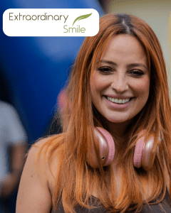 Woman with headphones on smile